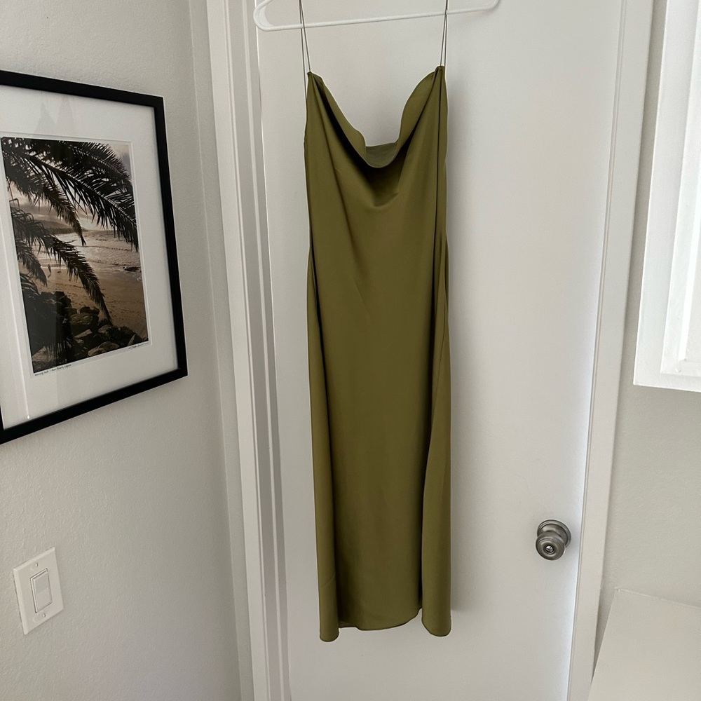 NWT! MIDI length formal dress olive green satin size medium